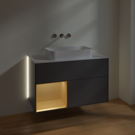 Тумба под раковину Villeroy & Boch Finion 100х50,1 см с подсветкой МДФ антрацит матовый лак/стекло белое матовое G651HFGK