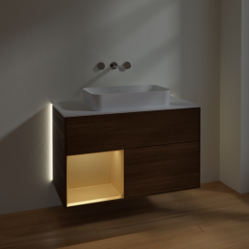 Тумба под раковину Villeroy & Boch Finion 100х50,1 см с подсветкой МДФ шпон грецкого ореха/стекло белое матовое G651HFGN