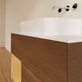 Тумба под раковину Villeroy & Boch Finion 100х50,1 см с подсветкой МДФ шпон грецкого ореха/стекло белое матовое G651HFGN