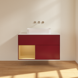 Тумба под раковину Villeroy & Boch Finion 100х50,1 см с подсветкой МДФ пион матовый лак/стекло белое матовое G651HFHB