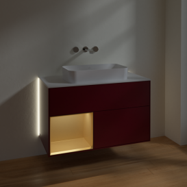 Тумба под раковину Villeroy & Boch Finion 100х50,1 см с подсветкой МДФ пион матовый лак/стекло белое матовое G651HFHB