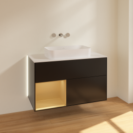 Тумба под раковину Villeroy & Boch Finion 100х50,1 см с подсветкой МДФ черный матовый лак/стекло белое матовое G651HFPD