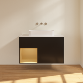 Тумба под раковину Villeroy & Boch Finion 100х50,1 см с подсветкой МДФ черный матовый лак/стекло белое матовое G651HFPD