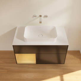 Тумба под раковину Villeroy & Boch Finion 100х50,1 см с подсветкой МДФ черный матовый лак/стекло белое матовое G651HFPD