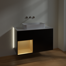 Тумба под раковину Villeroy & Boch Finion 100х50,1 см с подсветкой МДФ черный матовый лак/стекло белое матовое G651HFPD