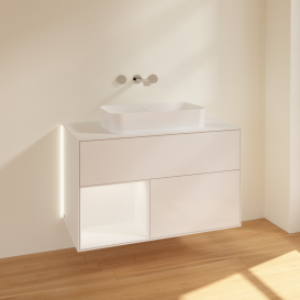 Тумба под раковину Villeroy & Boch Finion 100х50,1 см с подсветкой МДФ глянцевый белый лак/стекло белое матовое G651MTGF