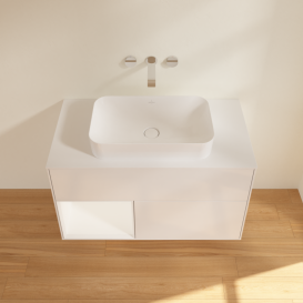 Тумба под раковину Villeroy & Boch Finion 100х50,1 см с подсветкой МДФ глянцевый белый лак/стекло белое матовое G651MTGF