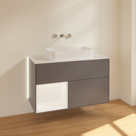 Тумба под раковину Villeroy & Boch Finion 100х50,1 см с подсветкой МДФ антрацит матовый лак/стекло белое матовое G651MTGK