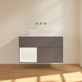Тумба под раковину Villeroy & Boch Finion 100х50,1 см с подсветкой МДФ антрацит матовый лак/стекло белое матовое G651MTGK
