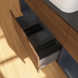 Тумба під раковину Villeroy & Boch Finion 160х50,1 см із підсвічуванням МДФ шпон волоського горіха/скло чорне матове F332HGGN