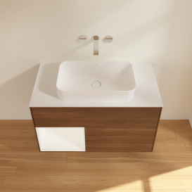 Тумба под раковину Villeroy & Boch Finion 100х50,1 см с подсветкой МДФ шпон грецкого ореха/стекло белое матовое G651MTGN