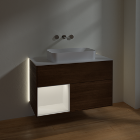 Тумба под раковину Villeroy & Boch Finion 100х50,1 см с подсветкой МДФ шпон грецкого ореха/стекло белое матовое G651MTGN