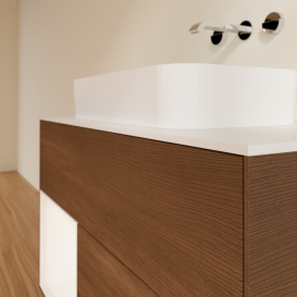 Тумба под раковину Villeroy & Boch Finion 100х50,1 см с подсветкой МДФ шпон грецкого ореха/стекло белое матовое G651MTGN