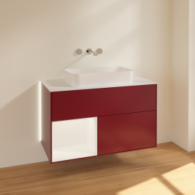 Тумба под раковину Villeroy & Boch Finion 100х50,1 см с подсветкой МДФ пион матовый лак/стекло белое матовое G651MTHB