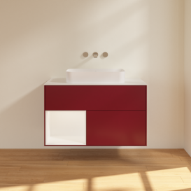 Тумба под раковину Villeroy & Boch Finion 100х50,1 см с подсветкой МДФ пион матовый лак/стекло белое матовое G651MTHB