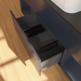 Тумба под раковину Villeroy & Boch Finion 160х50,1 см с подсветкой МДФ темно-синий матовый лак/стекло черное матовое F332HGHG