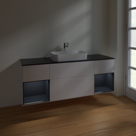 Тумба под раковину Villeroy & Boch Finion 160х50,1 см с подсветкой МДФ белый матовый лак/стекло черное матовое F332HGMT