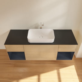 Тумба под раковину Villeroy & Boch Finion 160х50,1 см с подсветкой МДФ шпон дуба/стекло черное матовое F332HGPC