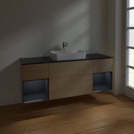 Тумба под раковину Villeroy & Boch Finion 160х50,1 см с подсветкой МДФ шпон дуба/стекло черное матовое F332HGPC