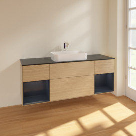 Тумба под раковину Villeroy & Boch Finion 160х50,1 см с подсветкой МДФ шпон дуба/стекло черное матовое F332HGPC