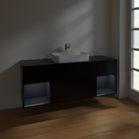 Тумба под раковину Villeroy & Boch Finion 160х50,1 см с подсветкой МДФ черный матовый лак/стекло черное матовое F332HGPD