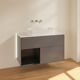 Тумба під раковину Villeroy & Boch Finion 100х50,1 см з підсвічуванням МДФ антрацит матовий лак/скло біле матове G651PDGK