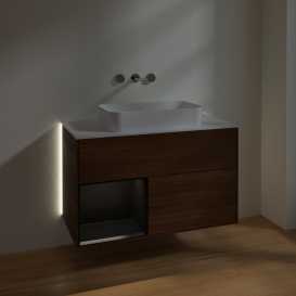 Тумба под раковину Villeroy & Boch Finion 100х50,1 см с подсветкой МДФ шпон грецкого ореха/стекло белое матовое G651PDGN