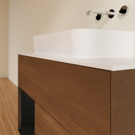 Тумба под раковину Villeroy & Boch Finion 100х50,1 см с подсветкой МДФ шпон грецкого ореха/стекло белое матовое G651PDGN