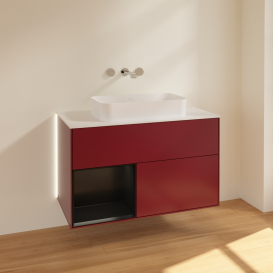 Тумба під раковину Villeroy & Boch Finion 100х50,1 см з підсвічуванням МДФ півонія матовий лак/скло біле матове G651PDHB