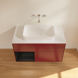 Тумба під раковину Villeroy & Boch Finion 100х50,1 см з підсвічуванням МДФ півонія матовий лак/скло біле матове G651PDHB