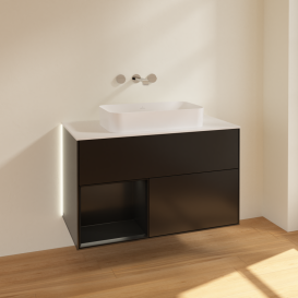 Тумба под раковину Villeroy & Boch Finion 100х50,1 см с подсветкой МДФ черный матовый лак/стекло белое матовое G651PDPD