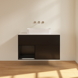 Тумба под раковину Villeroy & Boch Finion 100х50,1 см с подсветкой МДФ черный матовый лак/стекло белое матовое G651PDPD