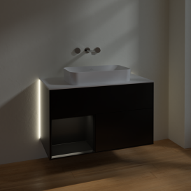 Тумба под раковину Villeroy & Boch Finion 100х50,1 см с подсветкой МДФ черный матовый лак/стекло белое матовое G651PDPD