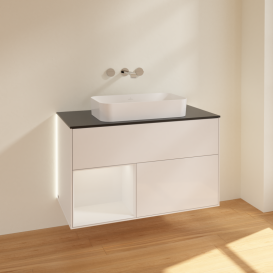 Тумба під раковину Villeroy & Boch Finion 100х50,1 см з підсвіткою МДФ білий глянцевий лак/скло чорне матове G652GFGF