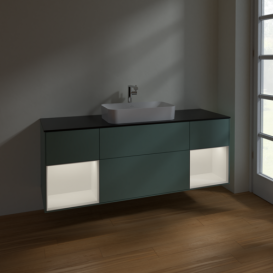 Тумба под раковину Villeroy & Boch Finion 160х50,1 см с подсветкой МДФ оливковый матовый лак/стекло черное матовое F332MTGM