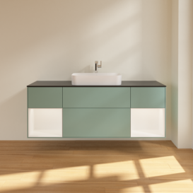 Тумба под раковину Villeroy & Boch Finion 160х50,1 см с подсветкой МДФ оливковый матовый лак/стекло черное матовое F332MTGM