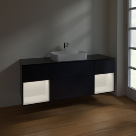 Тумба под раковину Villeroy & Boch Finion 160х50,1 см с подсветкой МДФ темно-синий матовый лак/стекло черное матовое F332MTHG
