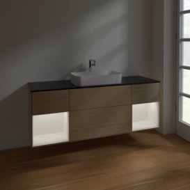 Тумба под раковину Villeroy & Boch Finion 160х50,1 см с подсветкой МДФ шпон дуба/стекло черное матовое F332MTPC