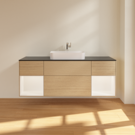 Тумба под раковину Villeroy & Boch Finion 160х50,1 см с подсветкой МДФ шпон дуба/стекло черное матовое F332MTPC