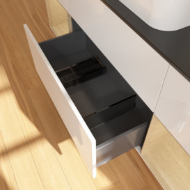 Тумба под раковину Villeroy & Boch Finion 160х50,1 см с подсветкой МДФ глянцевый белый лак/стекло черное матовое F332PCGF