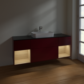 Тумба под раковину Villeroy & Boch Finion 160х50,1 см с подсветкой МДФ пион матовый лак/стекло черное матовое F332PCHB