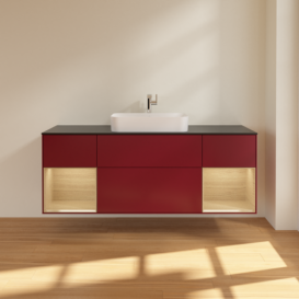 Тумба под раковину Villeroy & Boch Finion 160х50,1 см с подсветкой МДФ пион матовый лак/стекло черное матовое F332PCHB