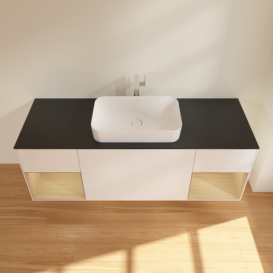 Тумба под раковину Villeroy & Boch Finion 160х50,1 см с подсветкой МДФ белый матовый лак/стекло черное матовое F332PCMT