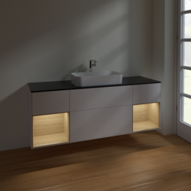 Тумба под раковину Villeroy & Boch Finion 160х50,1 см с подсветкой МДФ белый матовый лак/стекло черное матовое F332PCMT