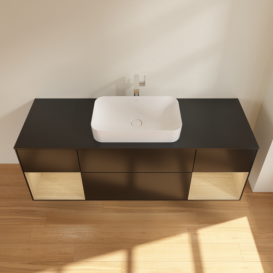 Тумба под раковину Villeroy & Boch Finion 160х50,1 см с подсветкой МДФ черный матовый лак/стекло черное матовое F332PCPD