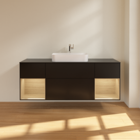 Тумба под раковину Villeroy & Boch Finion 160х50,1 см с подсветкой МДФ черный матовый лак/стекло черное матовое F332PCPD