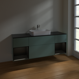 Тумба под раковину Villeroy & Boch Finion 160х50,1 см с подсветкой МДФ оливковый матовый лак/стекло черное матовое F332PDGM