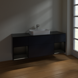 Тумба под раковину Villeroy & Boch Finion 160х50,1 см с подсветкой МДФ темно-синий матовый лак/стекло черное матовое F332PDHG