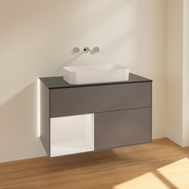 Тумба под раковину Villeroy & Boch Finion 100х50,1 см с подсветкой МДФ антрацит матовый лак/стекло черное матовое G652GFGK