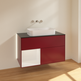 Тумба под раковину Villeroy & Boch Finion 100х50,1 см с подсветкой МДФ пион матовый лак/стекло белое матовое G652GFHB